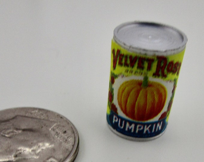 Miniature Pumpkin Can, 2 Sided Graphics, Dollhouse Miniature, 1:12 Scale, Dollhouse Food, Mini Food Can, Dollhouse Accessory, Holiday Decor
