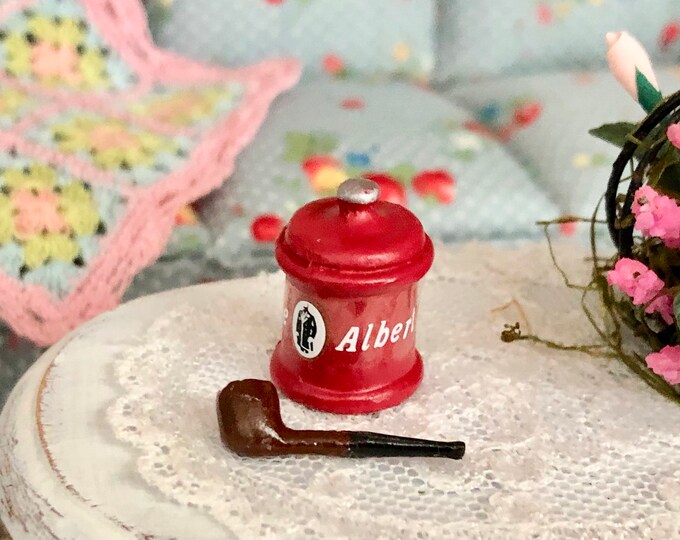 Miniature Pipe and Tobacco Can, Dollhouse Miniature, 112 Scale
