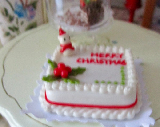 Miniature Christmas Sheet Cake, Mini Decorated Cake, Style #70, Dollhouse Miniature, 1:12 Scale, Dollhouse Food, Christmas Decor