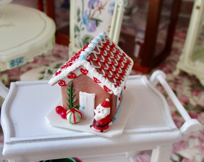 Miniature Gingerbread House, Mini Decorated House Style #65, Dollhouse Miniature, 1:12 Scale, Holiday Decor, Dollhouse Accessory