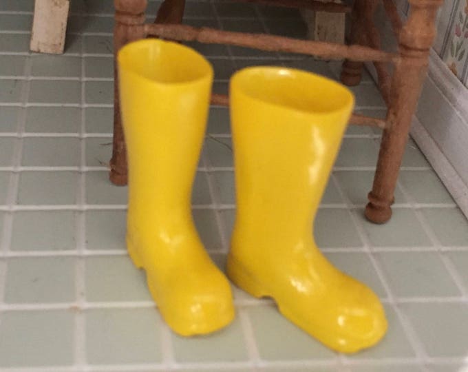 Miniature Yellow Boots, Mini Rubber Boots, Rain Boots, Galoshes, Dollhouse Miniature, 1:12 Scale, Dollhouse Accessory, Decor, Crafts