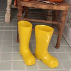 Miniature Yellow Boots, Mini Rubber Boots, Rain Boots, Galoshes, Dollhouse Miniature, 1:12 Scale, Dollhouse Accessory, Decor, Crafts