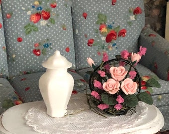 Dollhouse Miniature Blue and White Ginger Jar with Stand