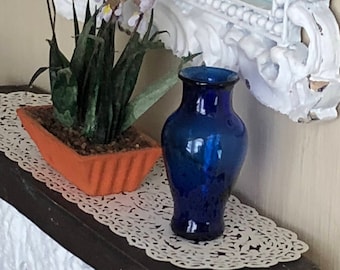 Dollhouse Miniature Cobalt Blue Pedestal Vase Large Glass 1:12 Scale for flowers