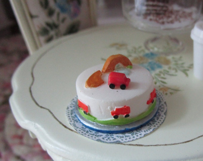 Miniature Cake, Mini Truck Cake, Style #35, Mini Cake On Paper Doily, Dollhouse Miniature, 1:12 Scale. Dollhouse Food, Mini Dessert