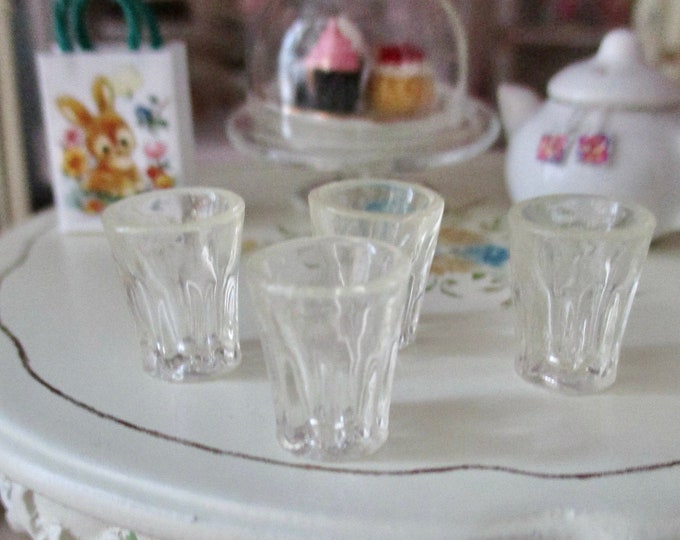 Miniature Glasses, 4 Piece Set, Mini Tumblers, Style #65, Dollhouse Miniature, 1:12 Scale, Dollhouse Accessory, Kitchen Decor