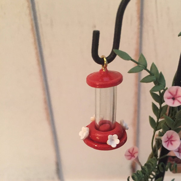 Miniature Hummingbird Feeder, Red Mini Feeder, Style #21, Dollhouse Miniature, 1:12 Scale, Dollhouse, Miniature Yard & Garden Decor