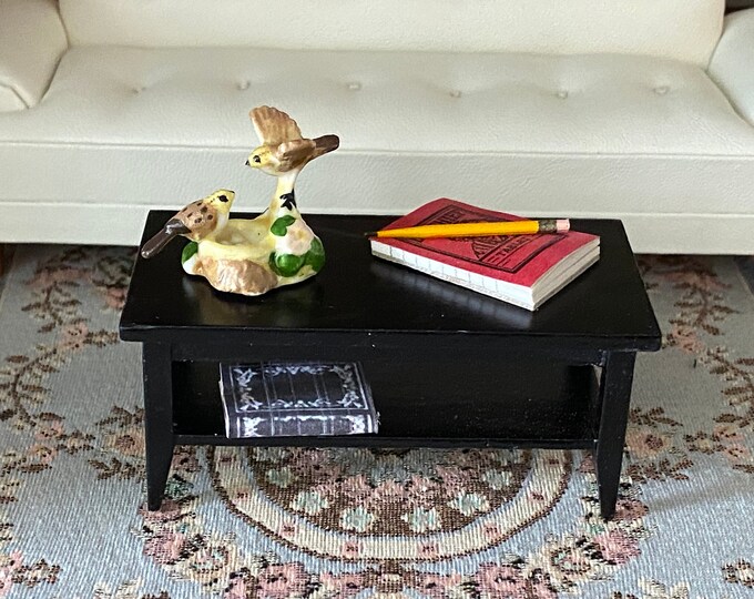 Miniature Coffee Table, Mini Black Coffee Table with Bottom Shelf, Style #29, Dollhouse Miniature Furniture, 1:12 Scale