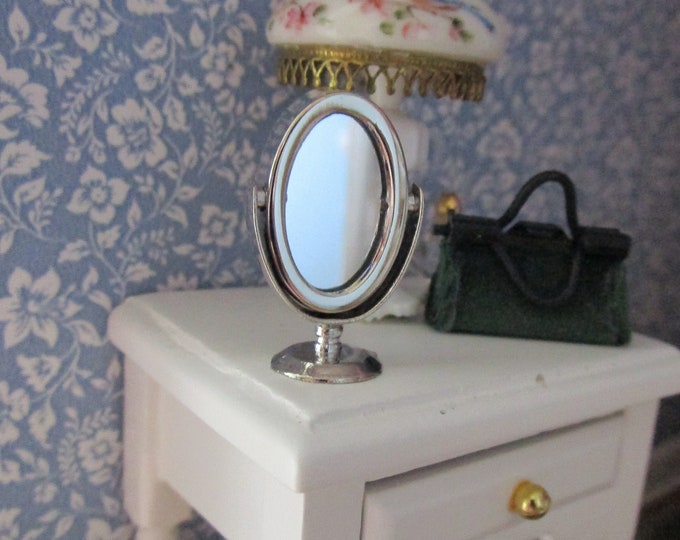 Miniature Silver Dresser Mirror, Mini Mirror Style #57, Dollhouse Miniature, 1:12 Scale, Dollhouse Decor, Accessory, Mirror