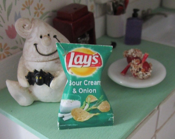Miniature Potato Chip Bag, Mini Sour Cream And Onion Chips Bag, Dollhouse Miniature, 1:12 Scale, Mini Food, Dollhouse Decor