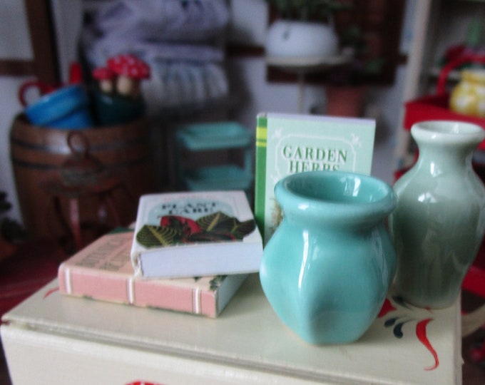 Miniature Green Ceramic Vase, Mini Vase, Style #77, Dollhouse Miniature, 1:12 Scale, Dollhouse Decor, Accessory, Vase
