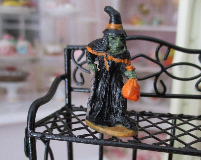 Miniature Witch Figurine, Mini Witch Statuette, Knick Knack, Halloween Decor, Dollhouse Miniature, 1:12 Scale, Dollhouse Accessory