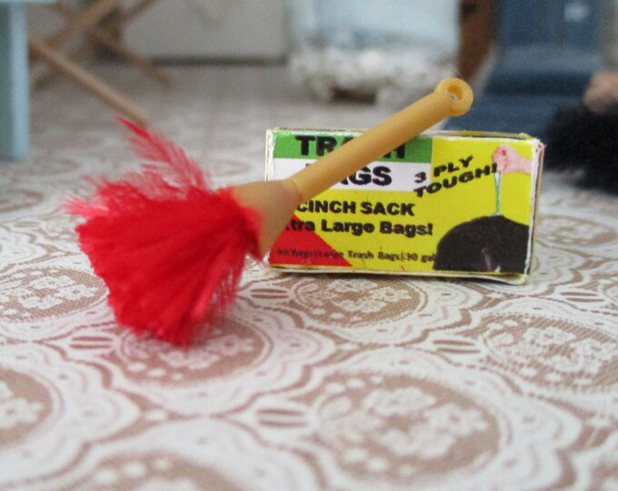 Miniature Feather Duster, Mini Red Feather Duster, Dollhouse Miniature