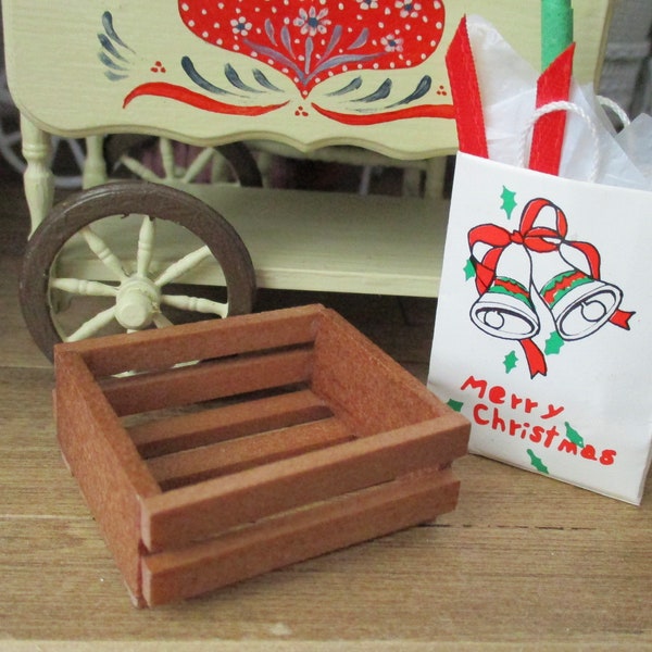 Miniature Crate, Mini Stained Wood 8 Slat Crate, Dollhouse Miniature, 1:12 Scale, Dollhouse Decor, Accessory, Mini Wood Crate