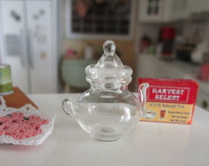 Miniature Glass Teapot, Clear Tea Pot With Removable Lid, Style #04, Dollhouse Miniature, 1:12 Scale, Dollhouse Kitchen Decor, Accessory