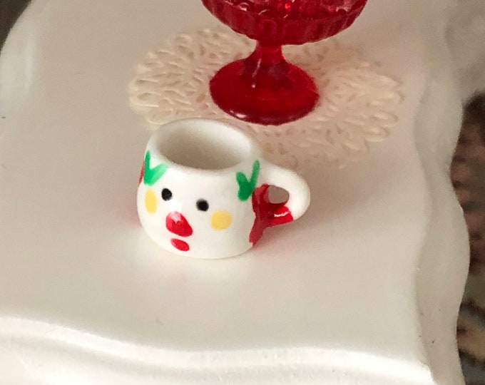 Miniature Santa Mug, Mini Ceramic Christmas Mug, Dollhouse Miniature, 1:12 Scale, Dollhouse Holiday Decor, Accessory, Crafts