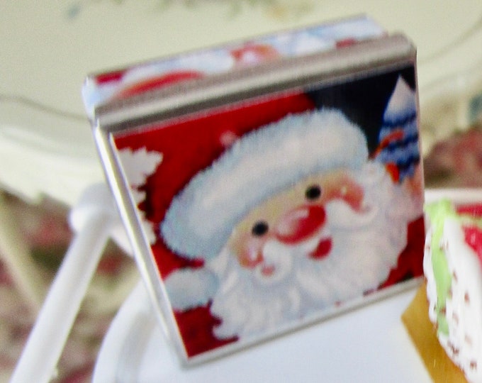 Miniature Tin, Mini Christmas Tin With Santa Claus Graphics, Mini Metal Tin, Style #28, Dollhouse Miniature, 1:12 Scale, Mini Santa Tin