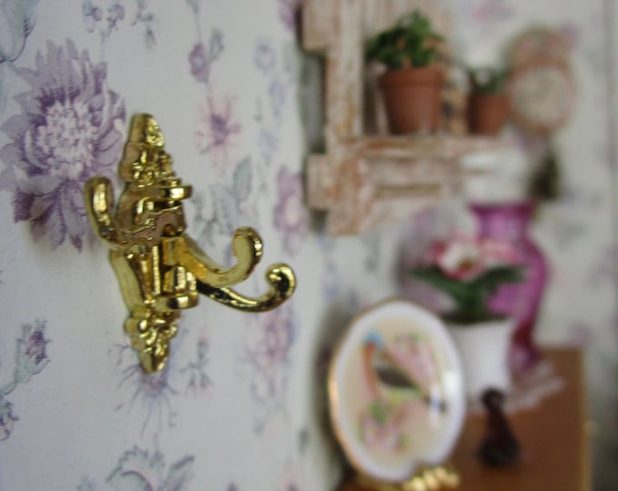 Miniature Wall Hook, Brass Triple Swivel Coat Wall Hook, Style #01, Dollhouse Miniature, 1:12 Scale, Dollhouse Decor, Accessory