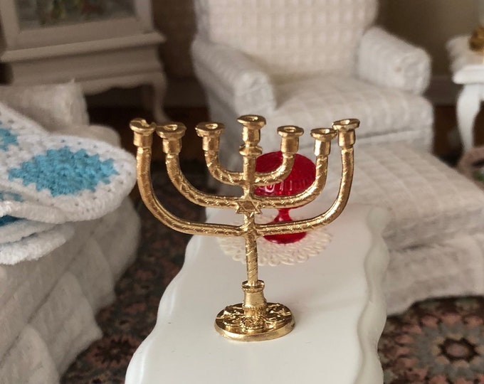 Miniature Menorah, Dollhouse Miniature, Style #24, 1:12 Scale, Dollhouse Accessory, Holiday Decor