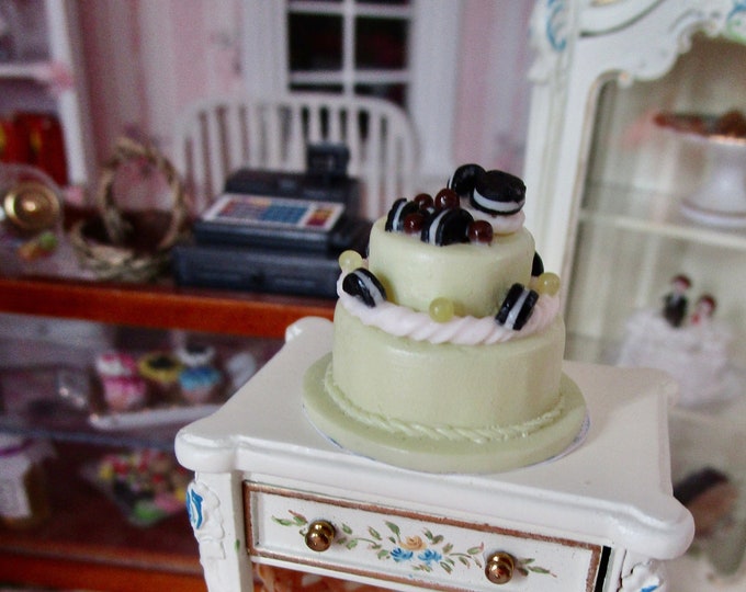 Miniature Cookie Cake, Mini Layered Decorated Cake, Style #19, Dollhouse Miniature, 1:12 Scale, Mini Food, Mini Cake
