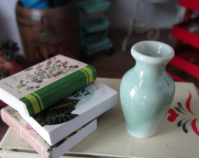 Miniature Green Ceramic Vase, Mini Vase, Style #26, Dollhouse Miniature, 1:12 Scale, Dollhouse Decor, Accessory, Vase