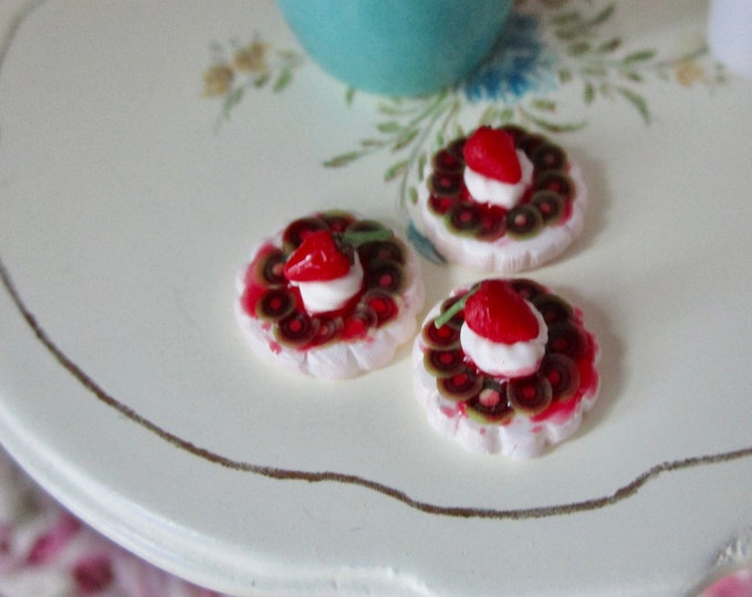 Miniature Cookies, Strawberry Topped Decorated Cookies, 3 Piece Set, Style #29, Dollhouse Miniature Food, 1:12 Scale, Mini Cookies