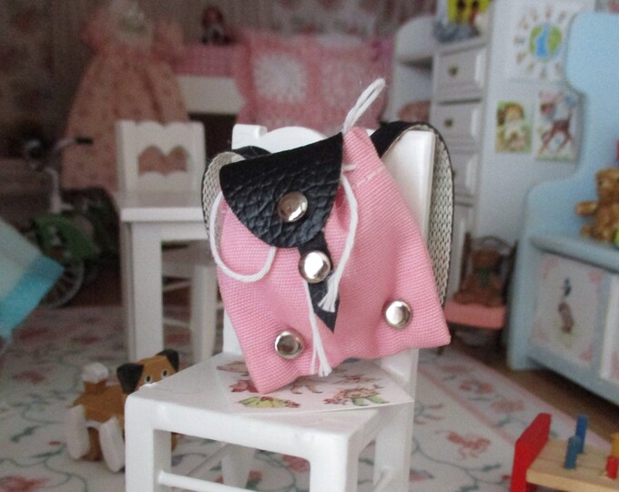 Miniature Backpack, Mini Pink and Black Back Pack, Dollhouse Miniature, 1:12 Scale, Dollhouse Accessory, Decor