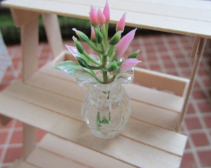 Miniature Pink Flowers In Vase, Mini Filled Vase, Style #95, Dollhouse Miniature, 1:12 Scale, Dollhouse Decor, Accessory, Mini Flowers
