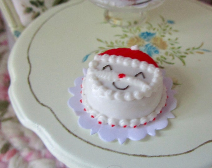 Miniature Cake, Santa Cake, Mini Decorated Cake on Paper Doily, Dollhouse Miniature, 1:12 Scale, Dollhouse Christmas Decor