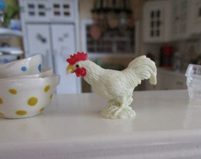 Miniature White Rooster, Mini Rooster Figurine, Style #15, Dollhouse Miniature, 1:12 Scale, Dollhouse Decor, Accessory