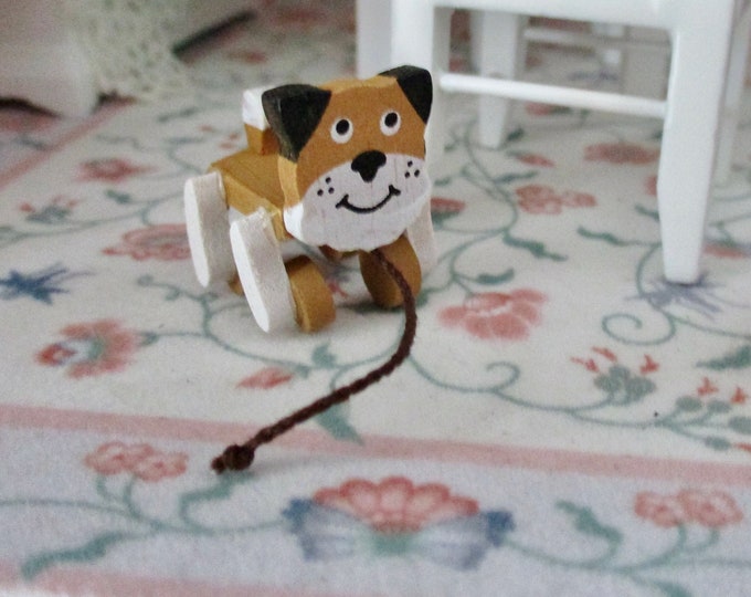 Miniature Dog Pull Toy, Mini Wood Pull Toy, Style #27, Dollhouse Miniature, 1:12 Scale, Mini Toy, Dollhouse Accessory