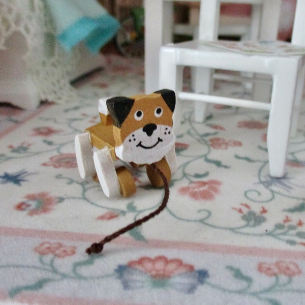Miniature Dog Pull Toy, Mini Wood Pull Toy, Style #27, Dollhouse Miniature, 1:12 Scale, Mini Toy, Dollhouse Accessory