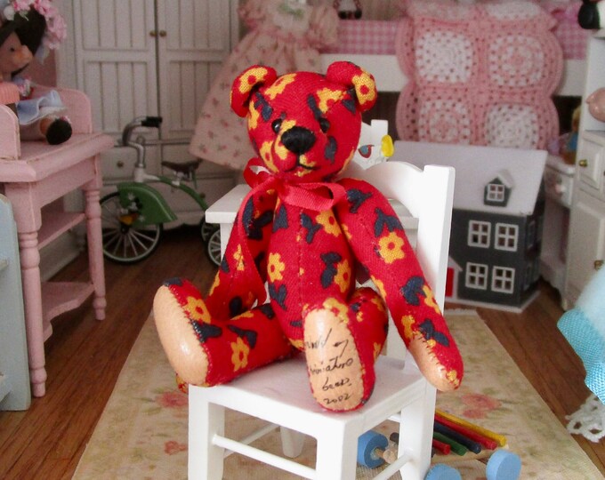 Miniature World Of Miniature Teddy Bear, Mini Vintage Jointed Fabric Teddy Bear, Style #WB6, Mini Artist Teddy Bear