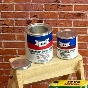 Miniature Paint Can Set, 2 Piece Set, Mini Cans, Dollhouse Miniatures 1:12 Scale, Dollhouse Accessory, Decor, Crafts