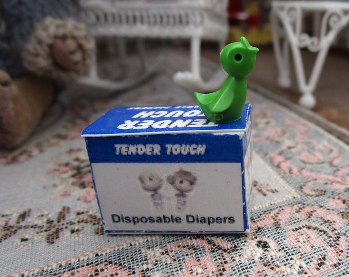 Miniature Diaper Box And Mini Green Duck Set, Mini Diaper 2 Piece Set, Dollhouse Miniature, 1:12 Scale, Dollhouse Nursery Decor, Accessory