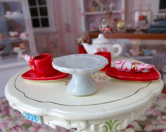 Miniature Cake Plate, Mini White Ceramic Cake Pedestal Plate Dish, Style #53, Dollhouse Miniature, 1:12 Scale, Dollhouse Accessory