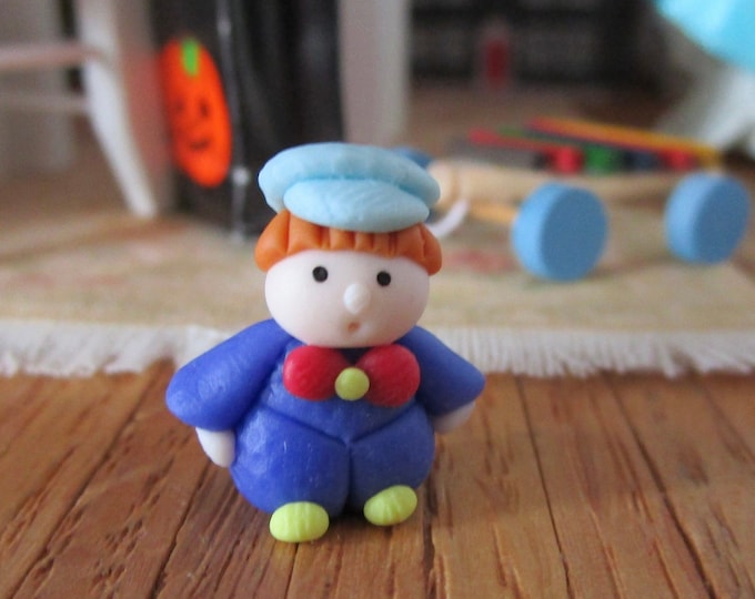 Miniature Doll, Mini Toy Doll Dressed In Blue, Dollhouse Miniature, 1:12 Scale, Dollhouse Toy, Mini Boy Doll