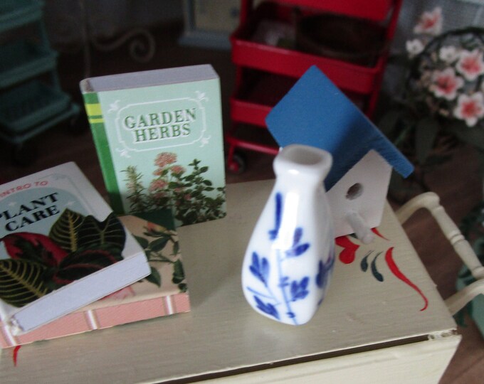 Miniature Vase, Mini Blue And White Vase Style #69, Mini Ceramic Bud Flower Vase, Dollhouse Miniature, 1:12 Scale, Dollhouse Accessory