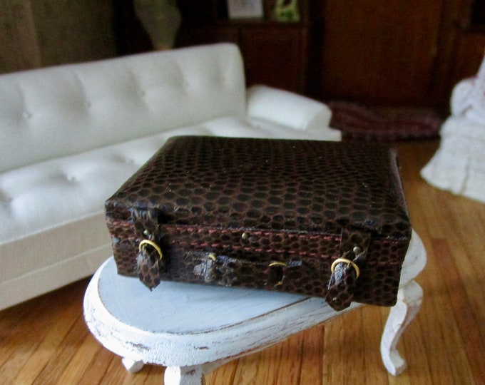 Miniature Suitcase, Large Faux Leather Suitcase, Mini Luggage, Style #93,  Dollhouse Miniature, 1:12 Scale, Mini Brown Suitcase