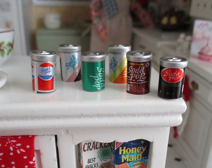 Miniature Pop Soda Cans, Packaged Assortment Set, Dollhouse Miniatures, 1:12 Scale, Dollhouse Accessories, Pretend Drinks, Play Food