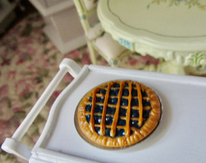 Miniature Pie, Mini Blueberry Pie In Metal Pan, Style #44, Dollhouse Miniature Food, 1:12 Scale, Mini Food, Decor