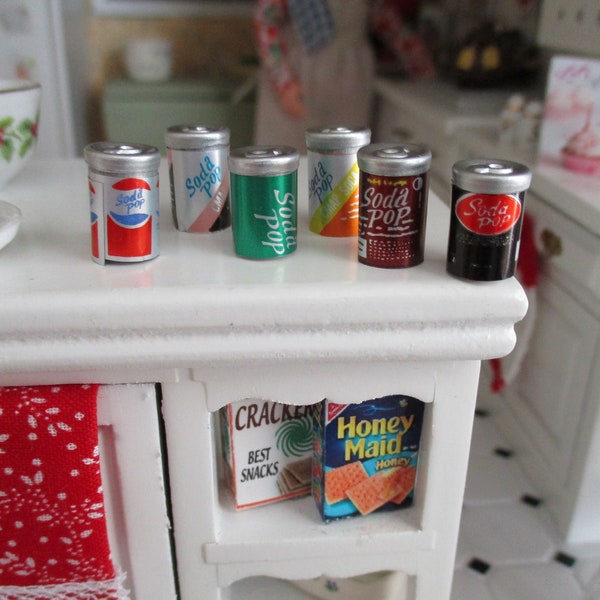 Miniature Pop Soda Cans, Packaged Assortment Set, Dollhouse Miniatures, 1:12 Scale, Dollhouse Accessories, Pretend Drinks, Play Food