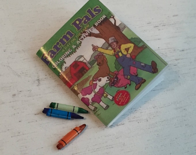 Miniature Coloring Book and Crayons, Dollhouse Miniature, 1:12 Scale, Dollhouse Accessory, Decor, 4 piece set