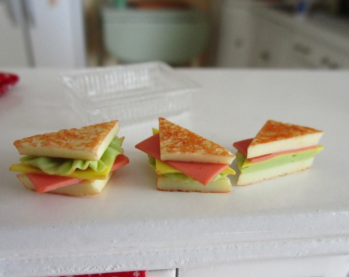 Miniature Sandwiches, Set of 3 Mini Cut Sandwiches, Dollhouse Miniatures, 1:12 Scale, Miniature Food, Dollhouse Accessories