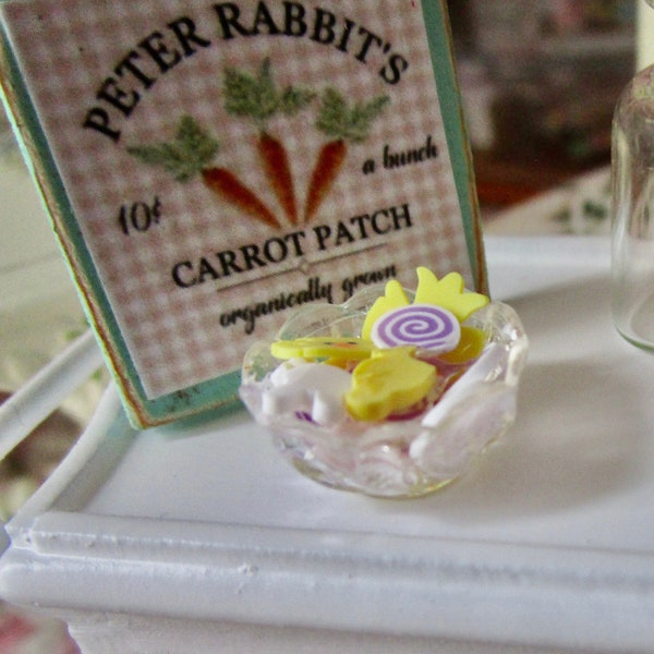 Miniature Candy Dish, Mini Crystal Look Bowl Filled with Easter Candy, Style #39, fDollhouse Miniature, 1:12 Scale, Dollhouse Holiday Decor