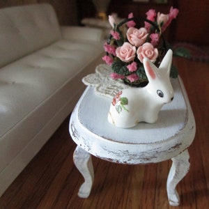 Miniature Bunny Rabbit Figurine, Mini Porcelain Bunny Style #69,  Dollhouse Miniature, 1:12 Scale, Dollhouse Decor, Accessory