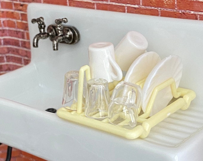 Miniature Dish Rack Set, Includes Dishes, Cups and Mugs, 9 Piece Set