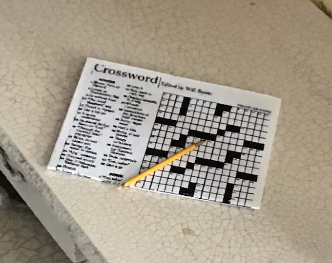 Miniature Crossword Puzzle and Pencil, Newspaper and Pencil, Dollhouse Miniatures, 1:12 Scale, Mini Pencil and Paper, Dollhouse Accessoriews