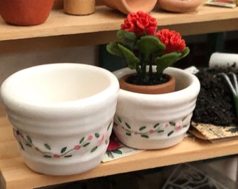5 Stoneware Round Plant Pot Planter Dollhouse Miniatures Fairy Garden