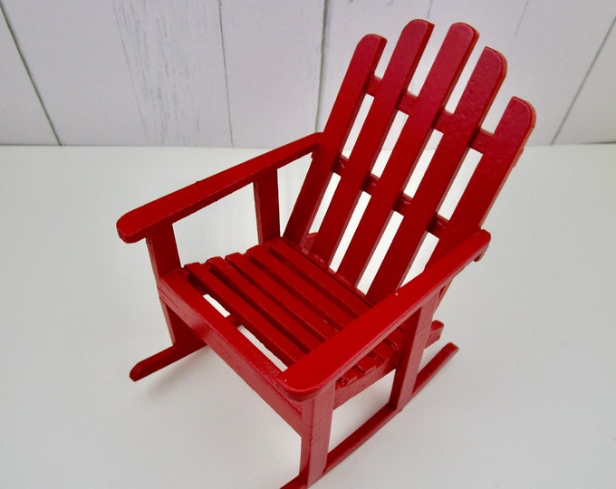 Miniature Red Adirondack Rocking Chair,  Mini Wood Chair Style #07, Dollhouse Miniature Furniture, 1:12 Scale, Mini Outdoor Chair